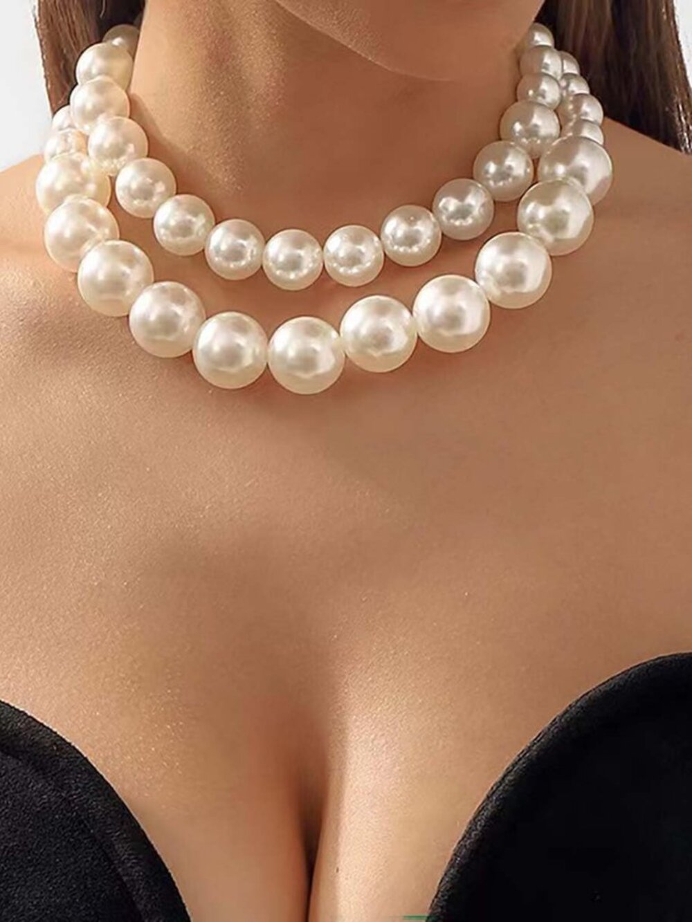 Pearl Necklace for Women Big Chunky Pearl Choker Necklace Exaggerated Large Pear - Picture 2 of 6